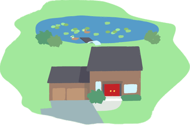 Illustration of a house on a lake